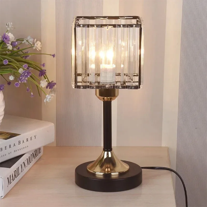 Retro Luxury Crystal Table Lamp Dimmable Touch Button Switch Bedroom Living Room Decoration  Atmosphere Light Coffee Bar Hotel