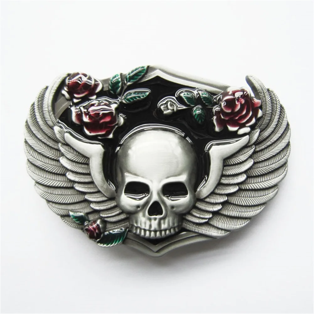 New Vintage Western Flowers Wings Emo Skull Belt Buckle also Stock in US BUCKLE-SK037