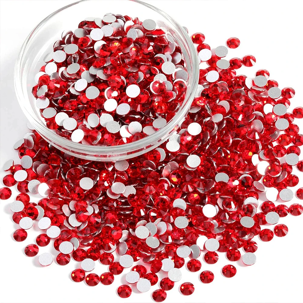 

1440PCS large red flat bottomed rhinestones in bulk, glass stone round rhinestones, DIY crafts, clothing, nail art