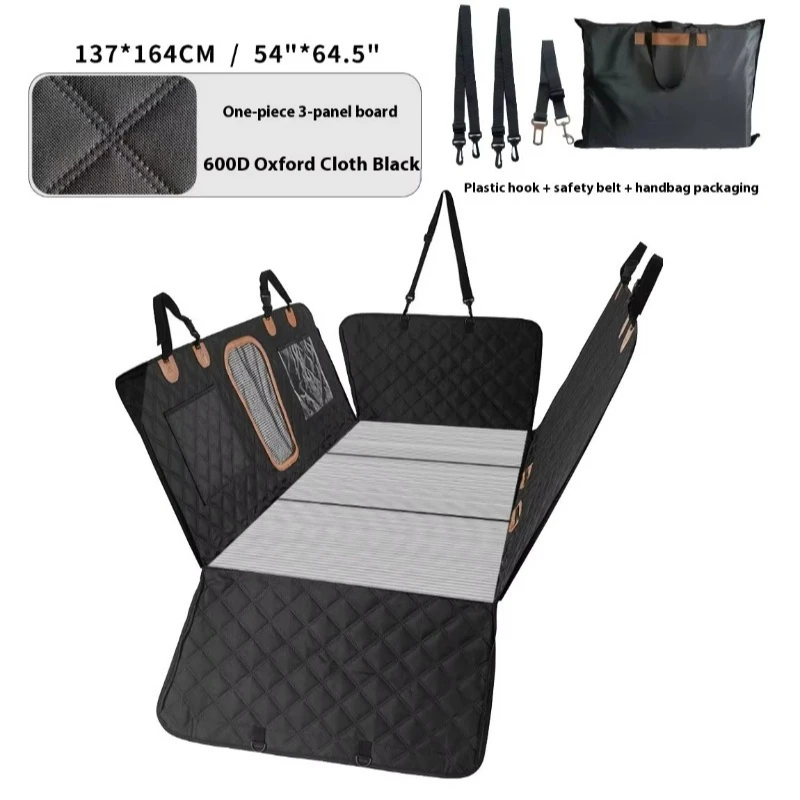 Three-Panel Solid Car Rear-Seat Extender Dog Car Seat Cover & Pet Seat Mat Waterproof Washable Hard Bottom for Car Ride Outdoor