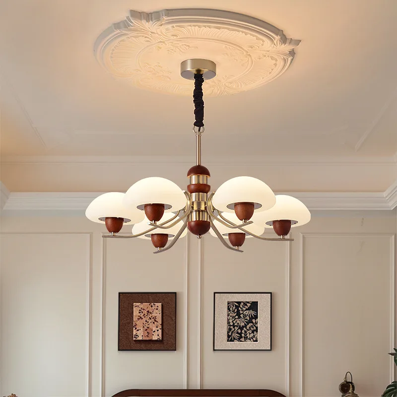 

Vintage Walnut Chandelier - Persimmon Wood Grand Hall Fixture for Living Dining Bedroom, Solid Wood Retro Pendant Lamp
