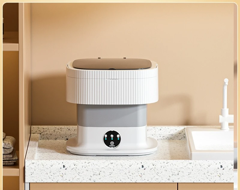 Foldable Washing Machine with Spin Dryer, Portable Mini Underwear & Sock Washer, Blue Light Sterilization Compact Laundry