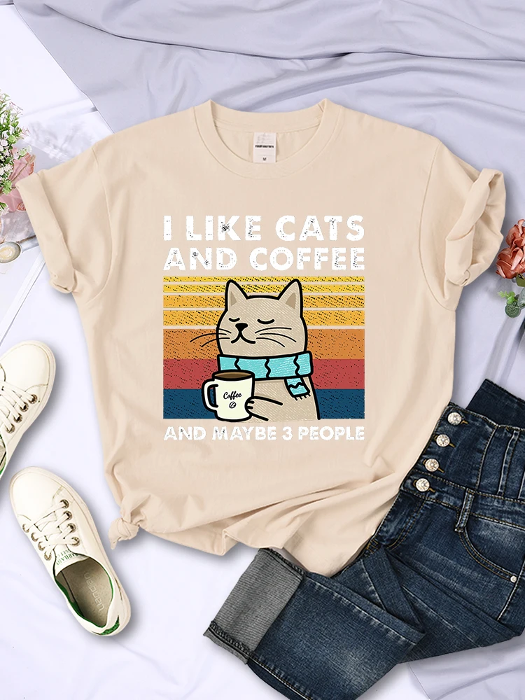 I Like Cats And Coffee Printed T Shirt Women Hip Hop Summer Soft Tops Fashion Casual Cute Short Sleeve Breathable Cool Tshirt