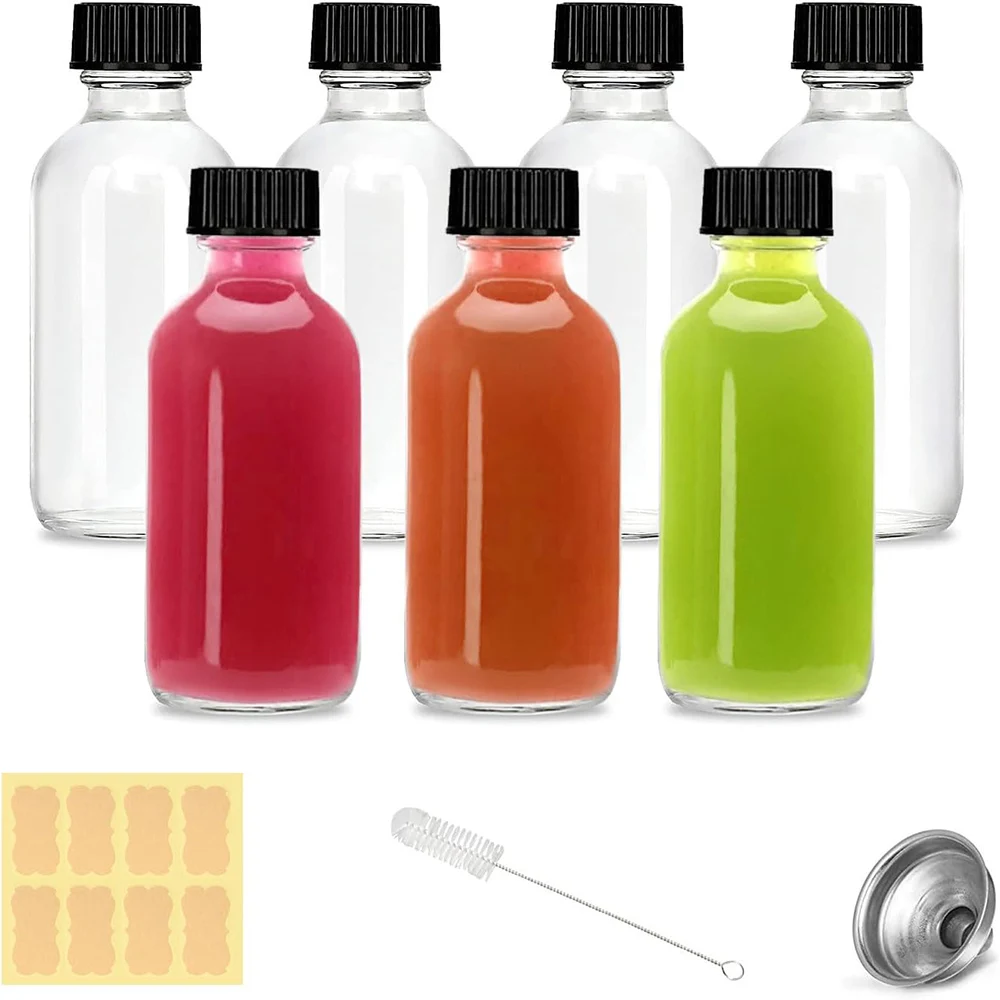 2oz Small Clear Boston Glass Bottles Shot Bottles for Ginger Shots,Juice,Potion,Liquids,Whiskey-Mini Travel Bottles