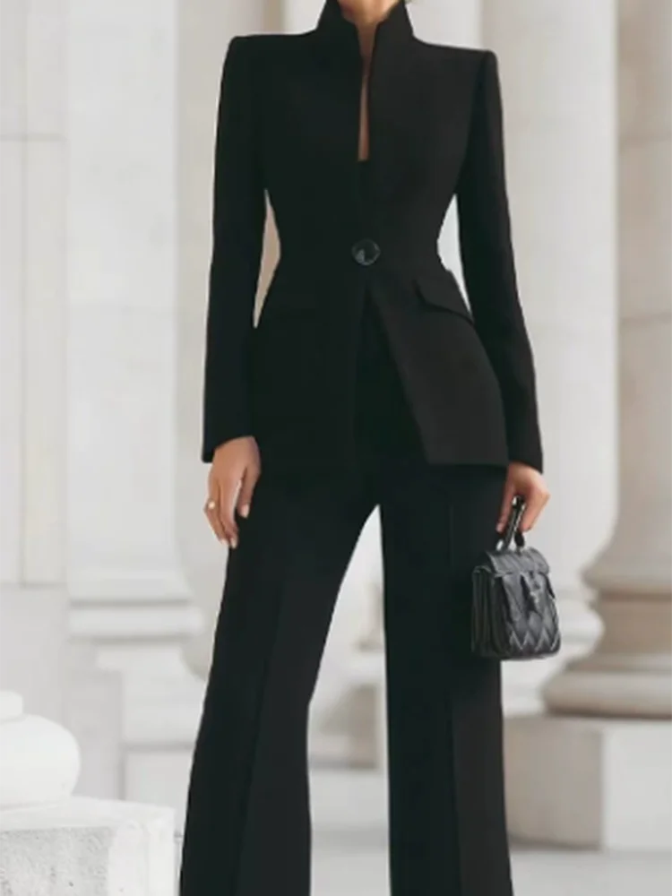 

Женские темпераментные тонкие костюмы, комплекты брюк, офисные женские пиджаки и брюки с длинными рукавами на одной пуговице, модные однотонные комплекты для поездок на работу