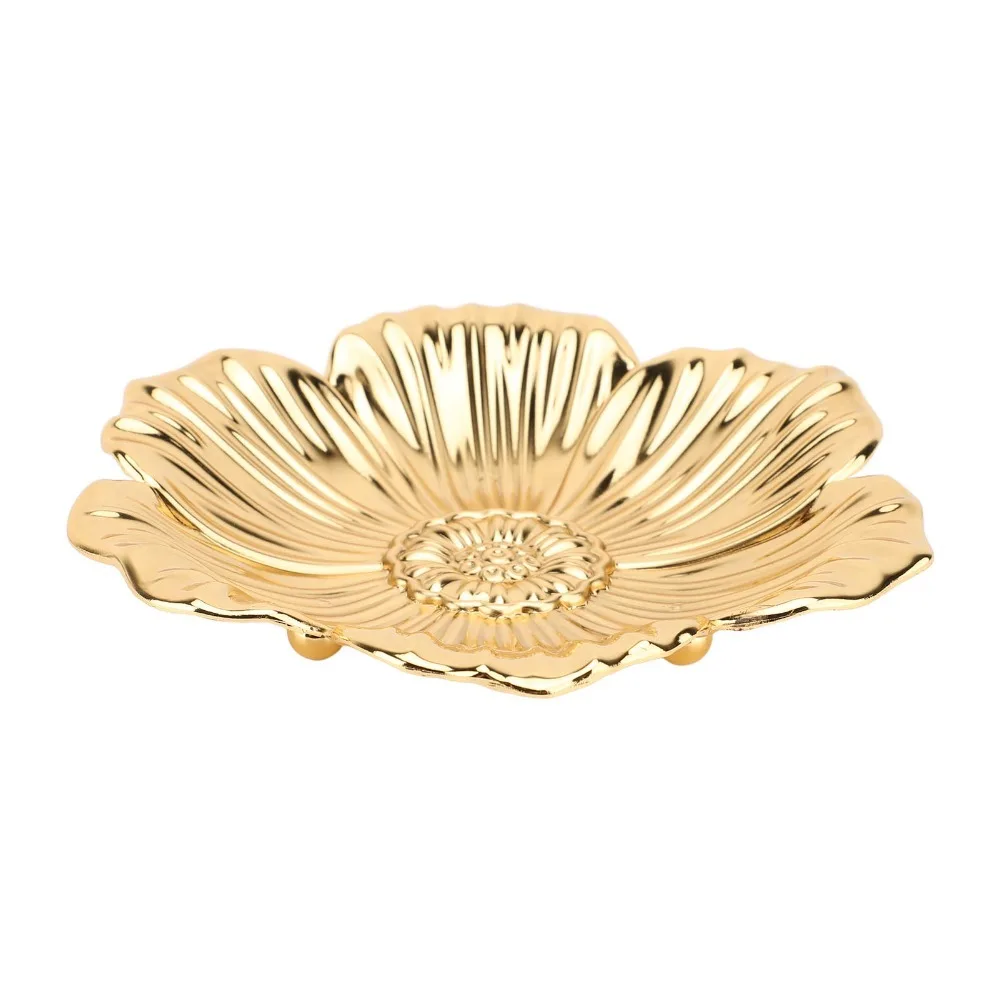 Gold Turkish Serving Tray Round Flower Retro Embossed Metal Coffee Tea Tray Iron Embossed Decorative Tray For Dessert Plates