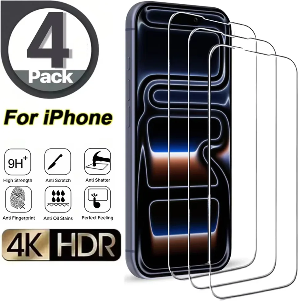 

Tempered Glass for iPhone 17 16 15 14 11 Pro Max 13 12 Mini XS XR X 7 8 Plus 16e Screen Protector for iPhone 17 Pro Max Glass