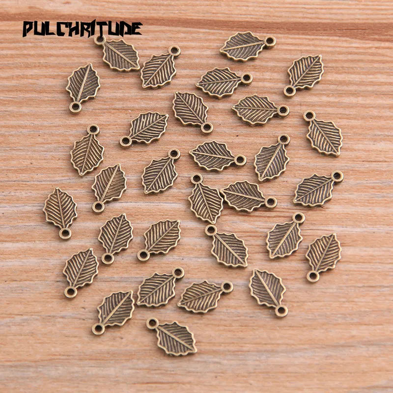 100PCS 6*10mm Two Color Vintage Metal Zinc Alloy Small Leaves Charms Fit Jewelry Animal Pendant Charms Makings