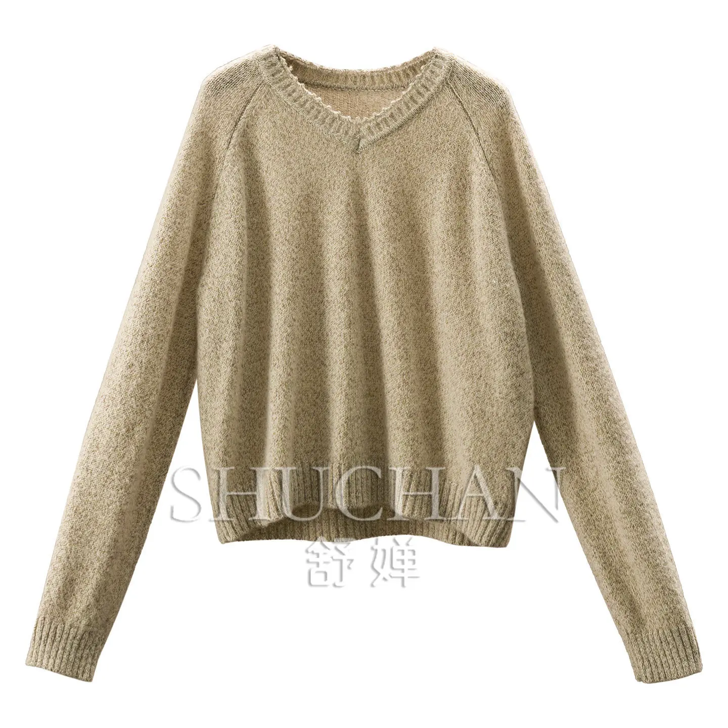 French Dream Flower Yarn 100 Wool Lazy Loose V-neck Long-sleeved Sweater Women 87W7