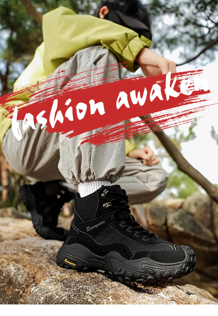 Modische Herren-High-Top-Stiefel mit dicker Sohle, abriebfest, bequem und atmungsaktiv, ideal für Outdoor-Abenteuer, Camping und Wandern. – Detail 1