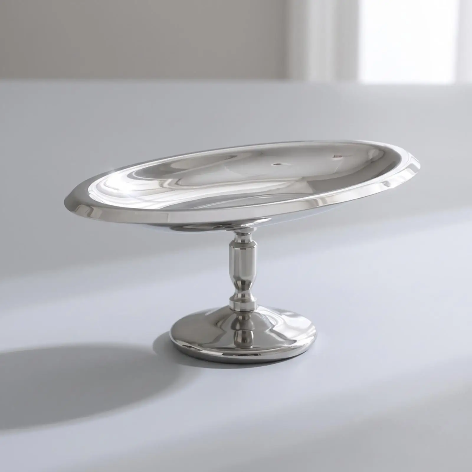 Dessert Serving Plate Stainless Steel Oval Pedestal Platter Compact Mirror Tray for Buffet Presentation and Tea