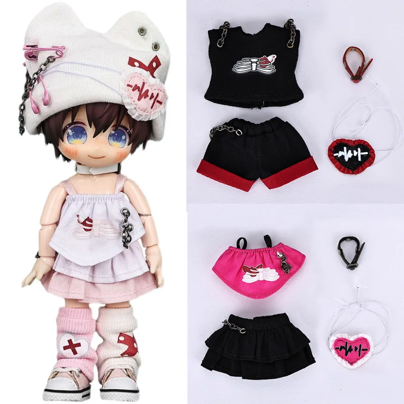 Cute Fashion OB11 Clothes Hat Vest Shorts Skirt Socks Set for YMY, GSC Body, Molly, 1/12bjd, Obitsu 11, UFdoll Toy Accessories