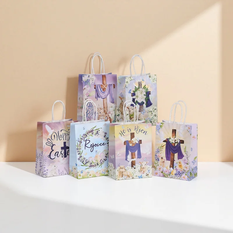 

Easter Party Gift Packaging Bags Shopping Gift Bags Printed Text Paper Bags Wholesale Kraft Bunny Festival Candy Bags