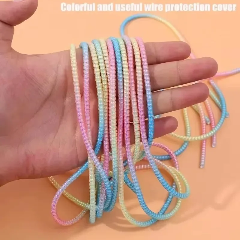 New 1.4M Laser Color TPU Spiral USB Charging Cable Protector for iPhone Samsung Huawei Earphone Cord Line Anti-break Protection