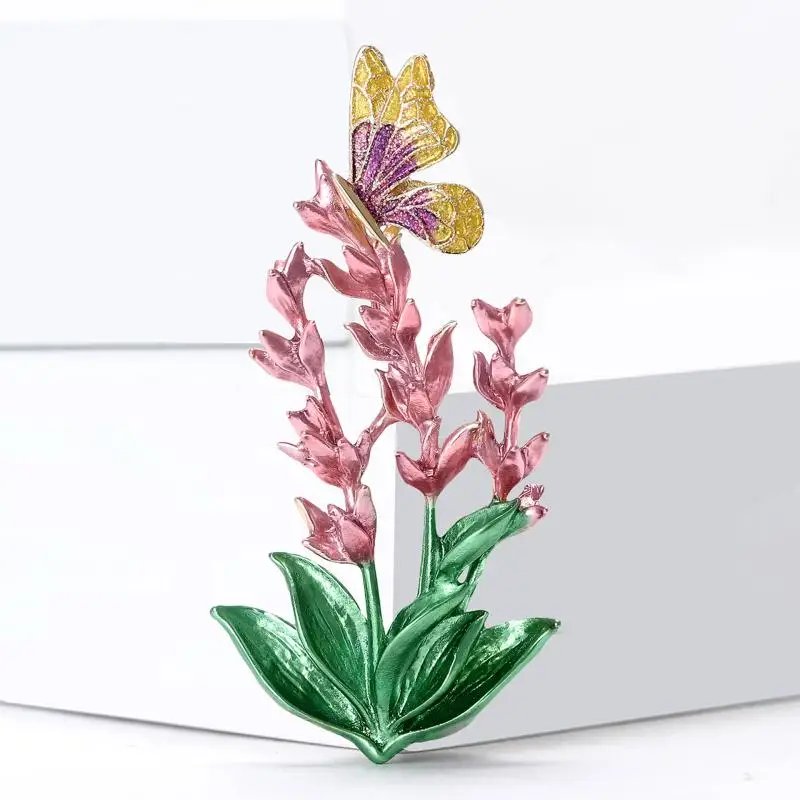 جميلة سخية سبائك المينا الخزامى فراشة بروش للنساء سيدة 2-color المينا الزهور والحشرات مكتب الحفلات بروش