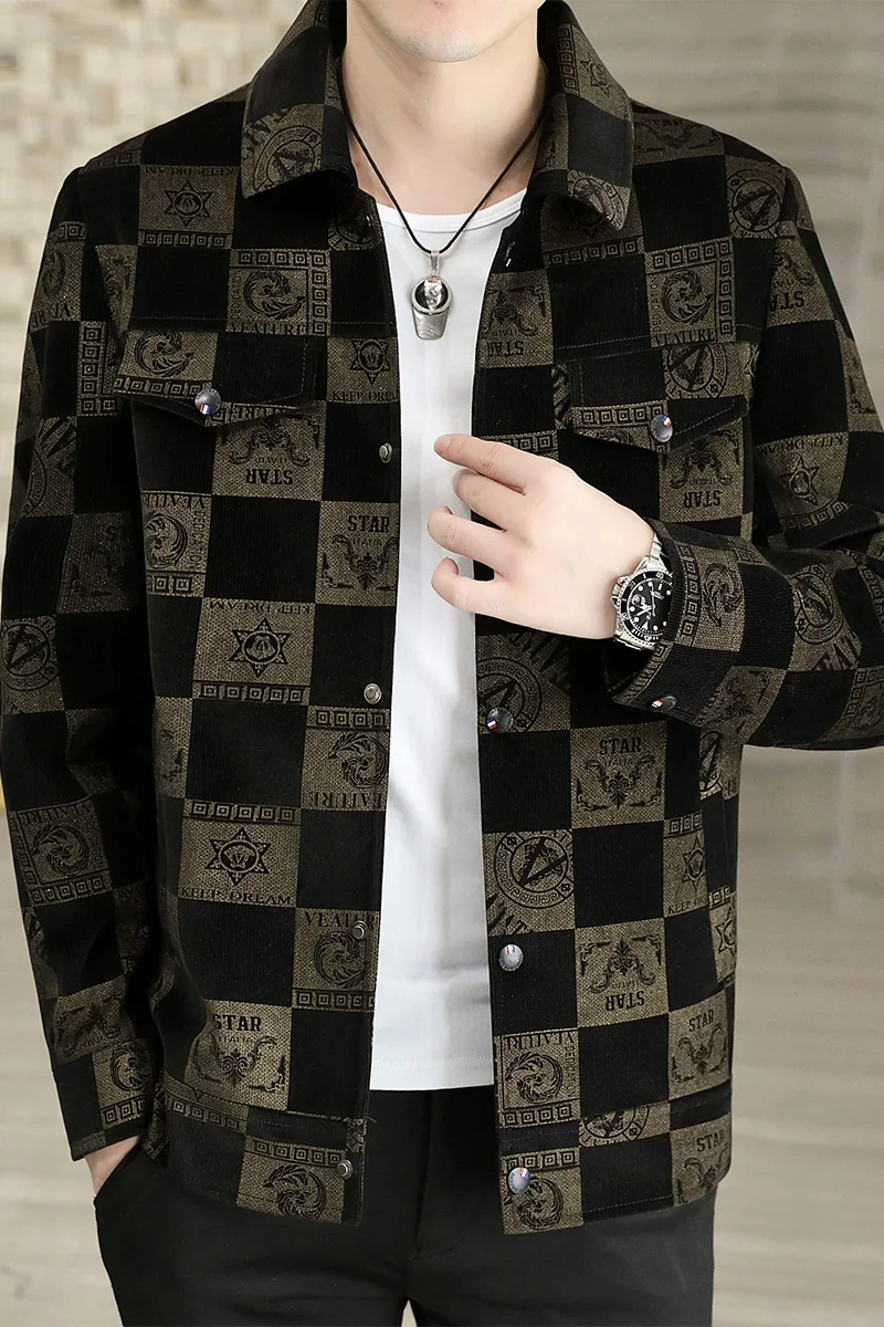 Brand Men Clothing Luxury Corduroy Men\'s Jacket Fashion Slim Fit Casual Business Jacket Lapel Social Streetwear Coat 2023 Autumn