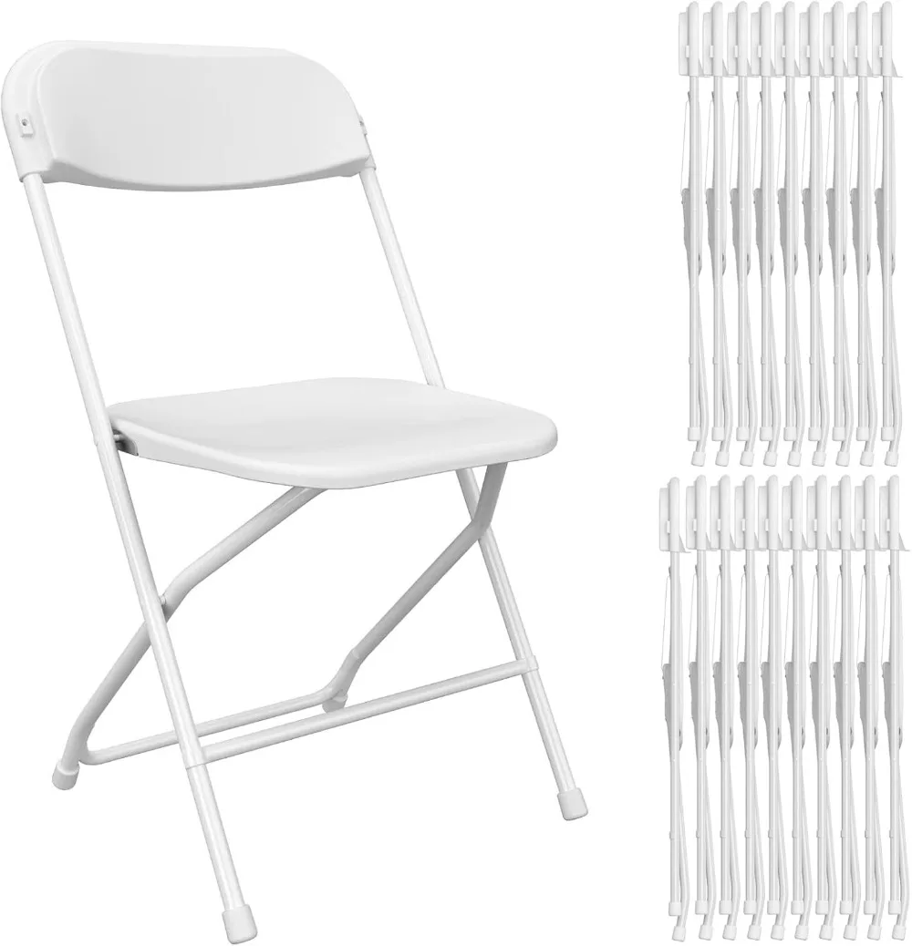 

20 Pack White Folding Chairs, Plastic Folding Chair for Outside, Indoor Outdoor Portable Commercial Seat with Steel Frame