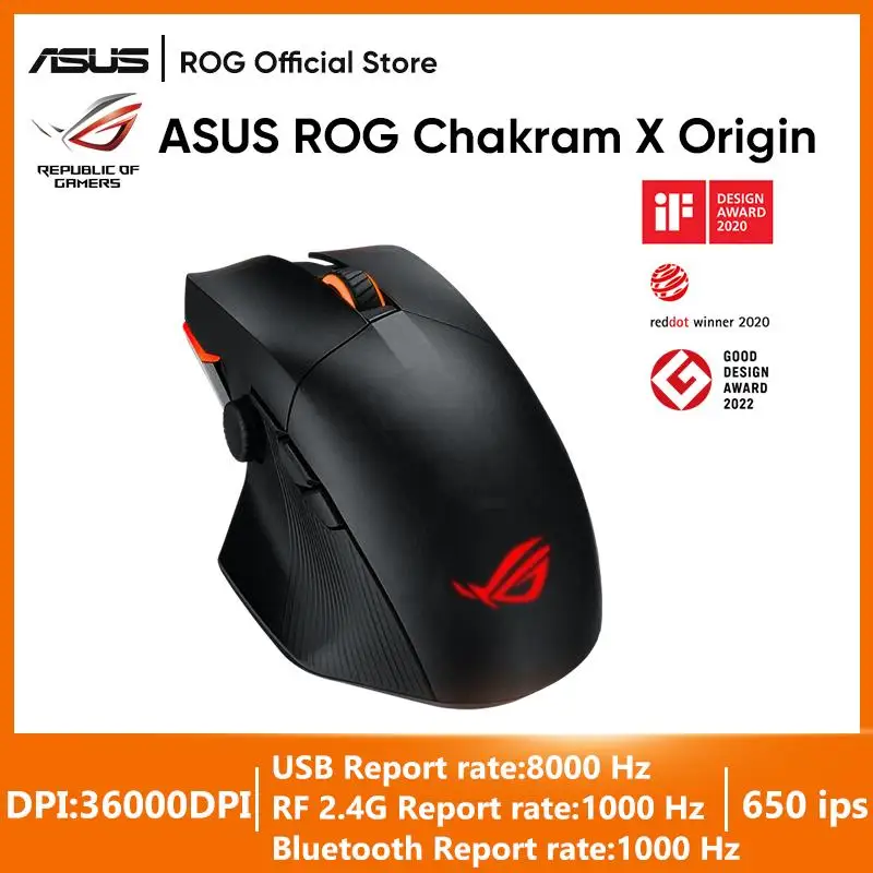 

Игровая мышь ASUS ROG Chakram X, оригинальная трехрежимная подключение (2,4 ГГц RF, Bluetooth, проводная), датчик 36000 DPI с RGB синхронизацией Aura