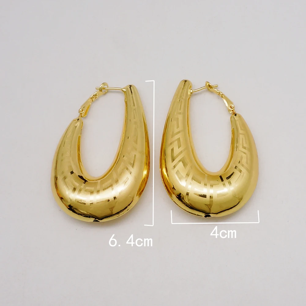 Fashion Copper Hoop Gold Color Earrings Drop Dangle Earings Jewelry For African Women Wedding Daily Wear Accessories Gift