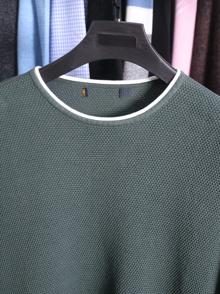

Homesi Men's Faionable round Ne Knitwear Slim Fit Color Embroidered Pullover Cotton Spring Autumn Casual Basic
