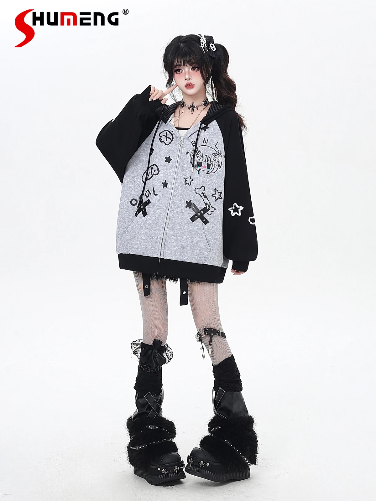 

Cartoon Print Sweet Cool Girl Y2K Zip-up Hoodies Tops Fashion Streetwear Lazy Casual Versatile Sweatshirts Jackets Women Autumn