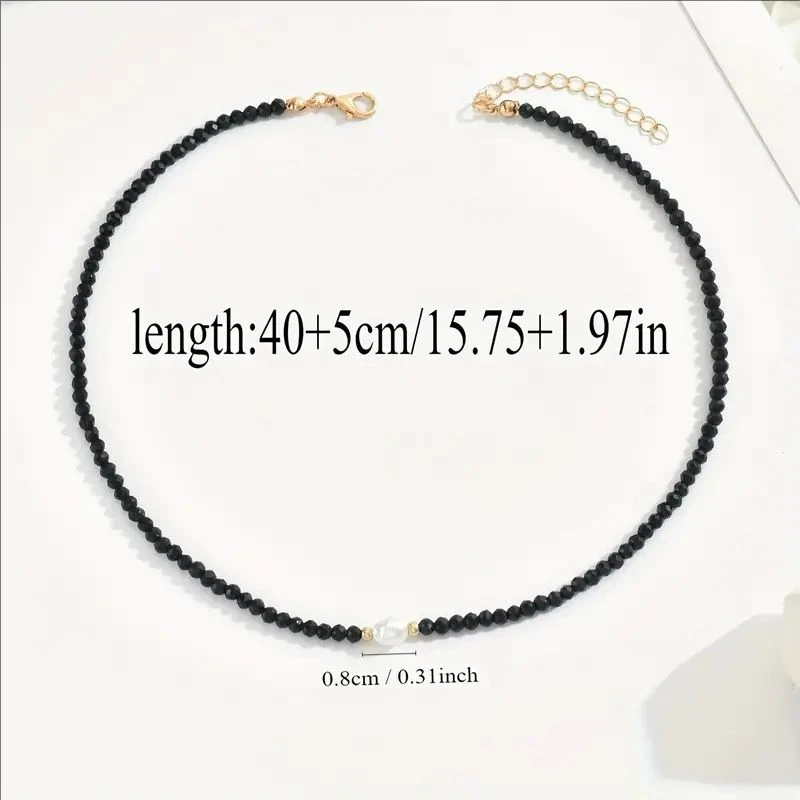 Miss JQ Vintage Boho Style Black Glass Seed Bead Choker with Pearl Pendant for Daily Wear - No Plating, One Size Fits All