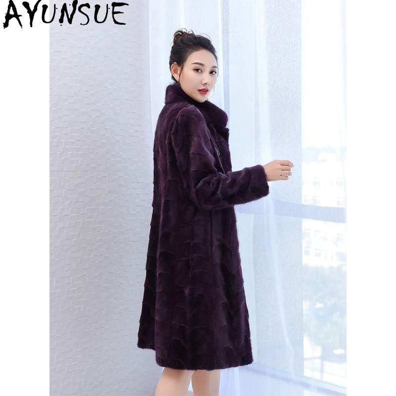 معطف فرو المنك الطبيعي من AYUNSUE ملابس شتوية متوسطة الطول للسيدات معاطف فرو أنيقة سترات نسائية عالية الجودة كردنهكا Жénska