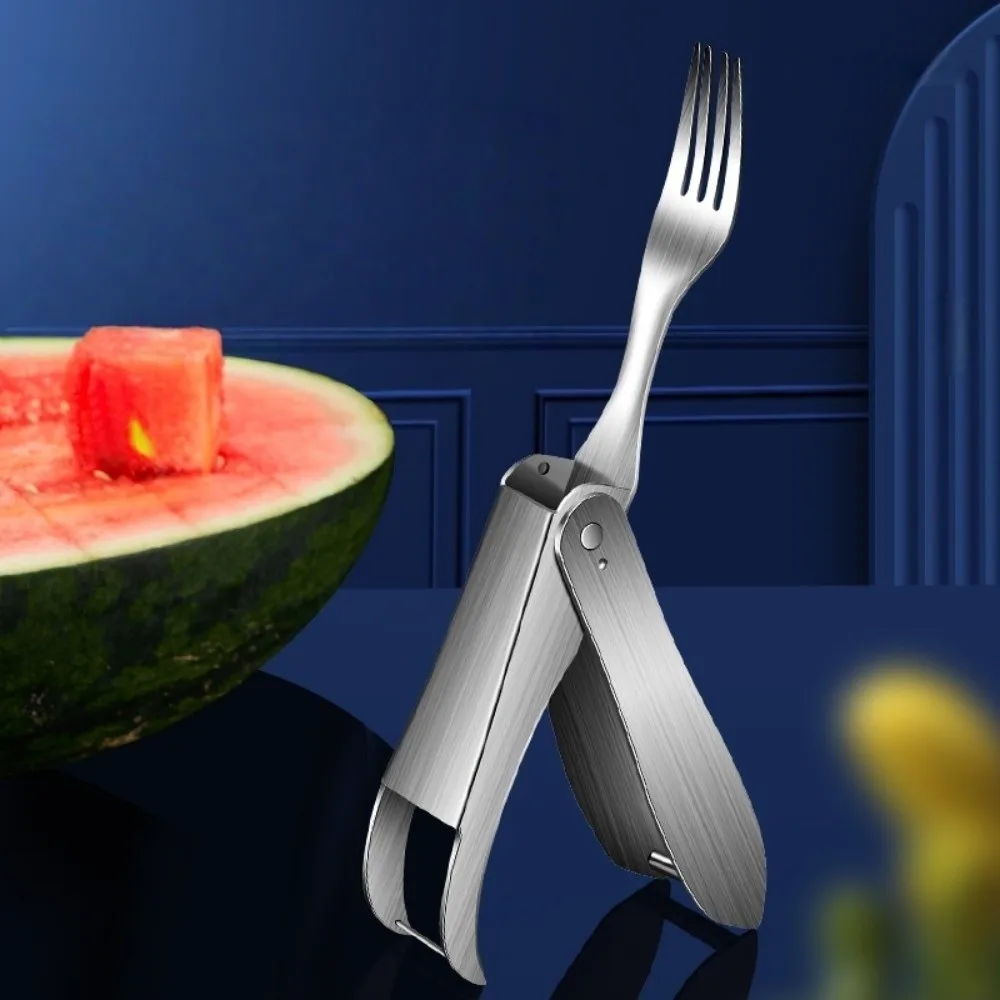 

304 Stainless Steel 2-in-1 Fruit Fork Cutter Uniformly Cube Cutting Time Saving Watermelon Cutter Efficient Easy Use
