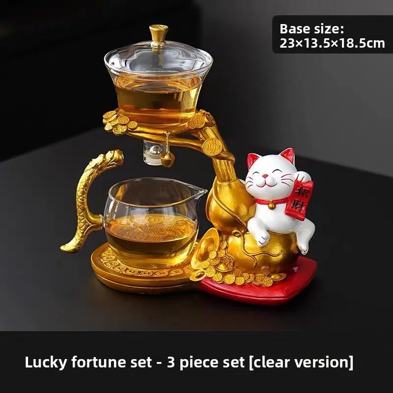 Glass Tea Set Lucky Cat Magnetic Self Brewing Teapot Gift Box