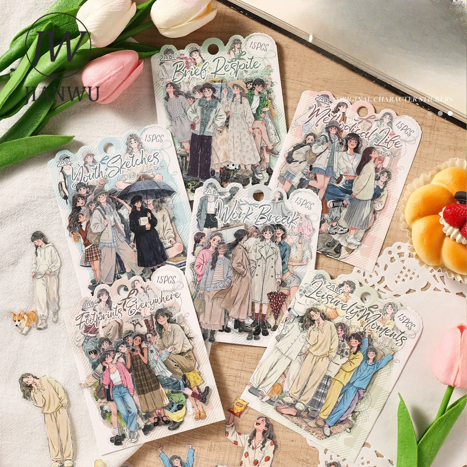 JIANWU Vintage Girl Character Landscape Material Collage Scrapbooking PET Sticker Creative DIY Journal Stationery