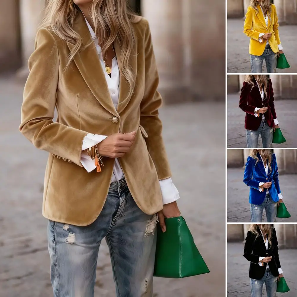 Autumn New Black Velvet Women's Blazer Fashion Long Sleeve Single Button Casual Loose Temperament Suit Top Female Outerwear