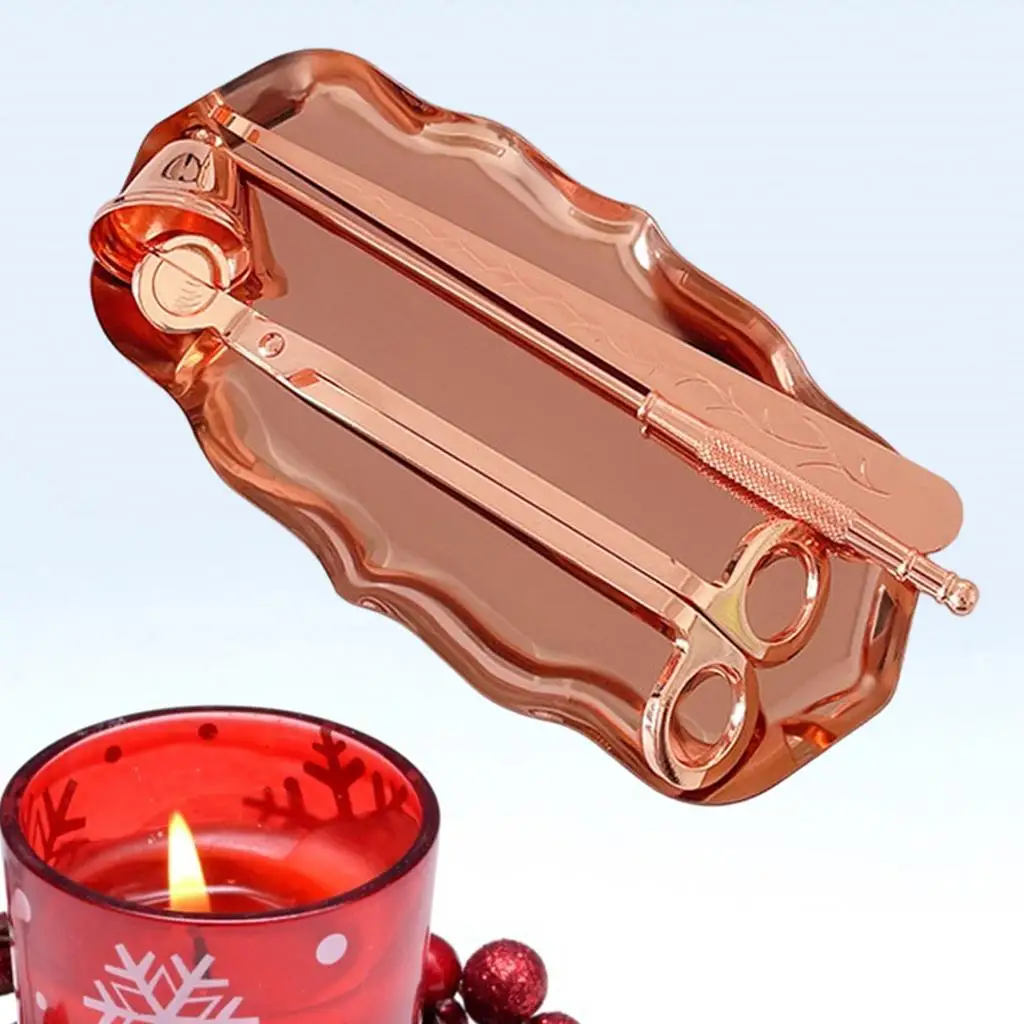 Durable Stainless Steel Candle Snuffer Set with Wick Scissor Dipper Tool Storage Tray for Candle Making Supplies Home Wedding