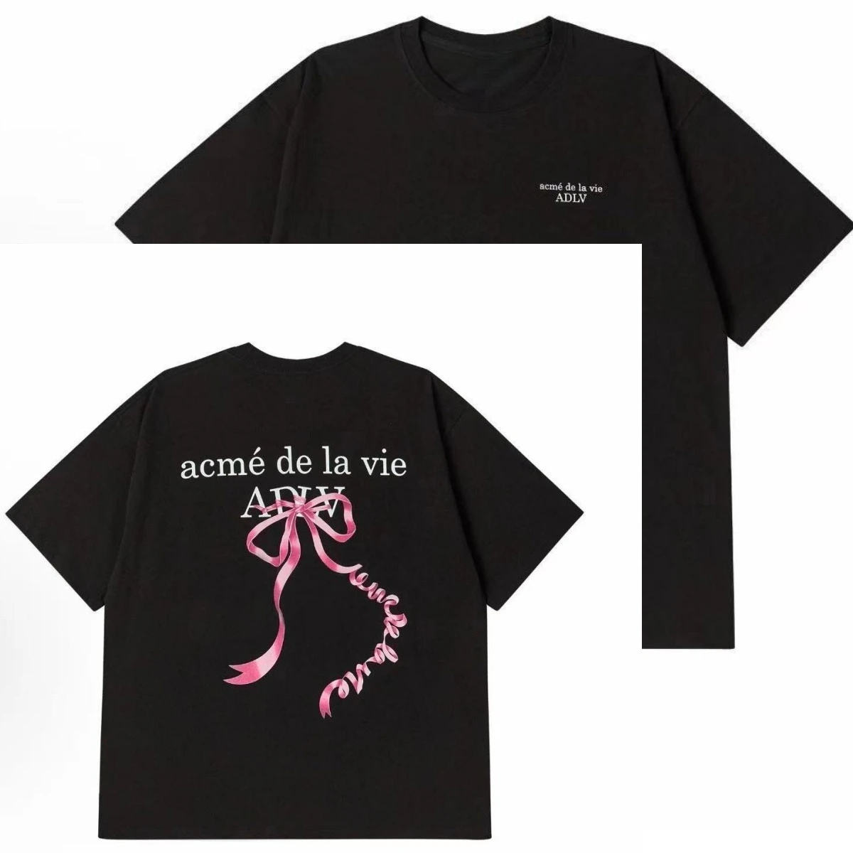 T-shirt imprimé à motif nœud papillon, marque de mode coréenne A 2026 DLV, T-shirt à manches courtes pour hommes et femmes
