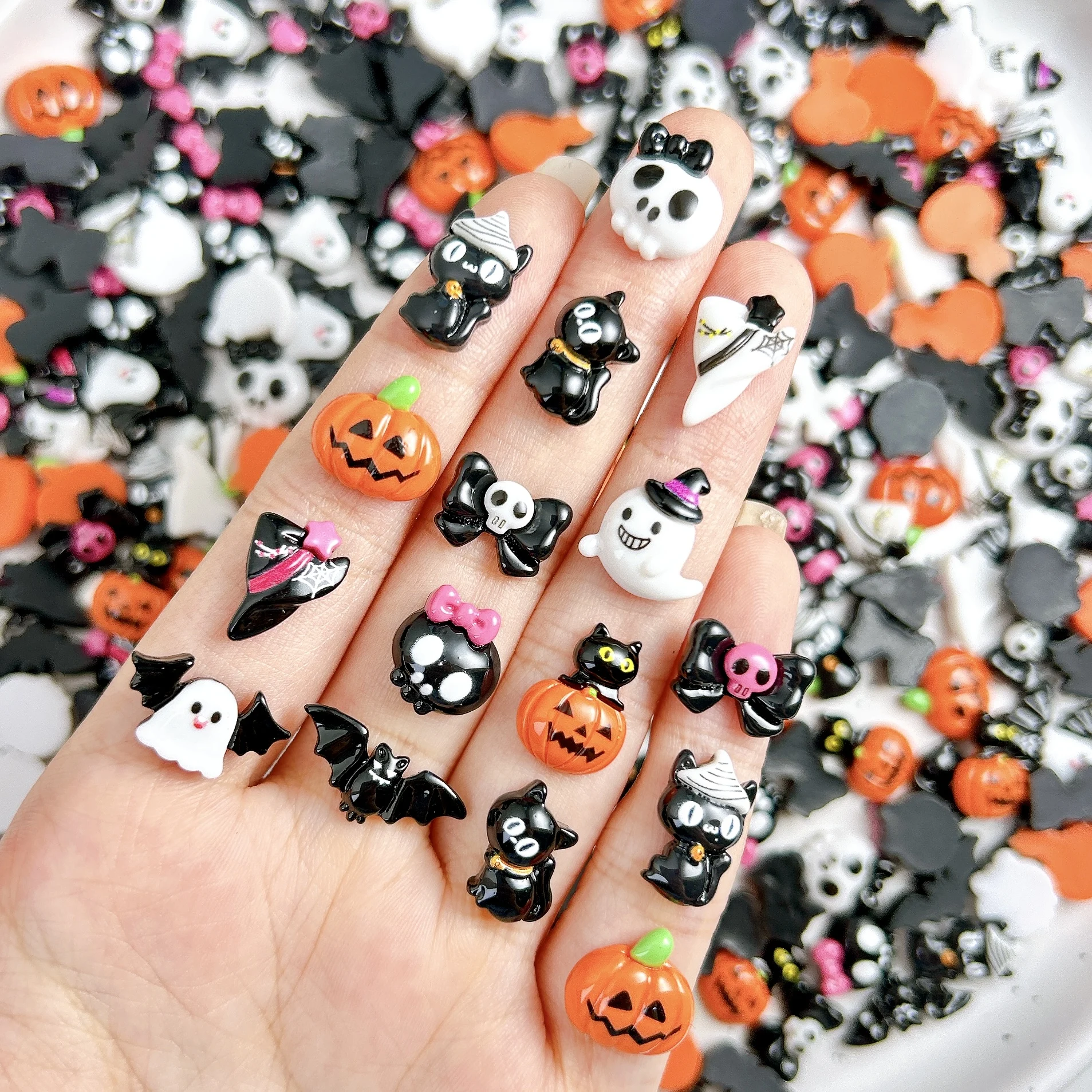 30 قطعة ثلاثية الأبعاد الساخن بيع سلسلة الهالوين مسمار الفن زينة الكرتون الإبداعية القوس الجمجمة اليقطين شبح الراتنج مسمار السحر DIY الأظافر #6
