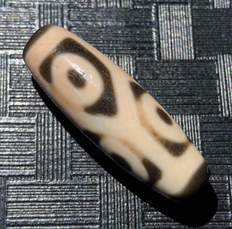 Magic Tibetan Old Agate longevity 6Eye Cinnabar Totem dZi Bead12*36mmC2012