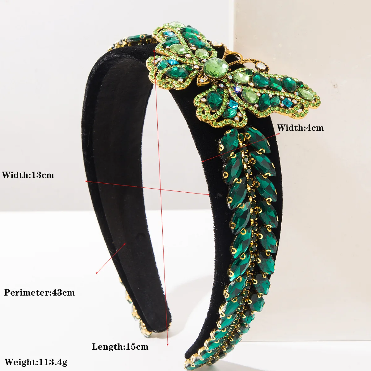 European and American Retro Solid Color Full Rhinestone Butterfly Wide Velvet Headband - Women's High-end Hair Accessory