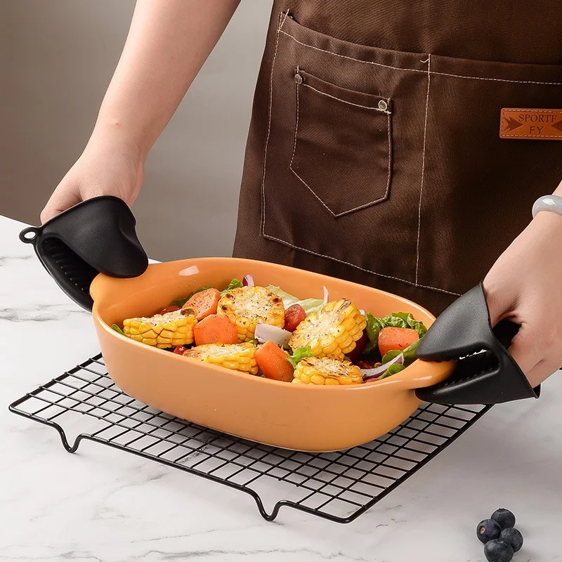 1/2-Piece Heat-Insulating Silicone Clip Anti-Slip Gloves Pot Pad Cooking Baking Oven Heat-Insulating Gloves