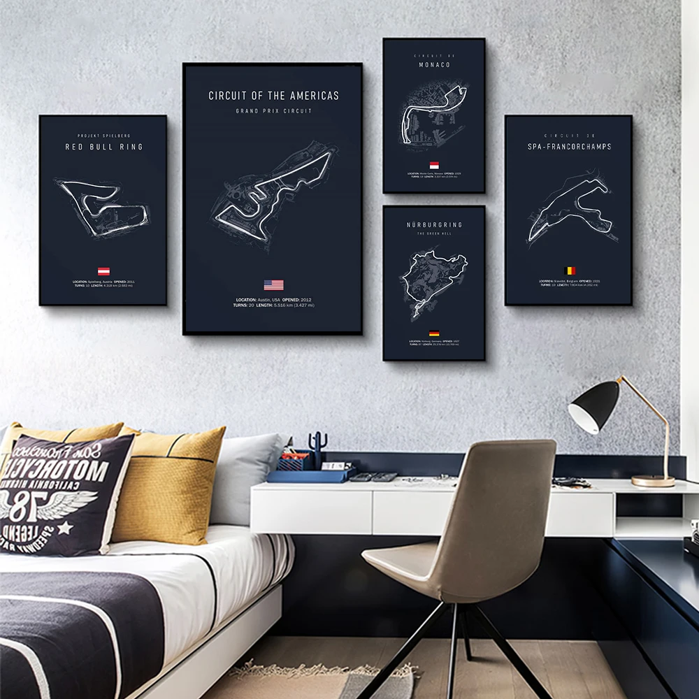 Imola Monaco Rennstrecke Leinwandbild Wandkunst Nordisches Poster Ästhetisches Motorsport-Rennbild für Heimdekoration