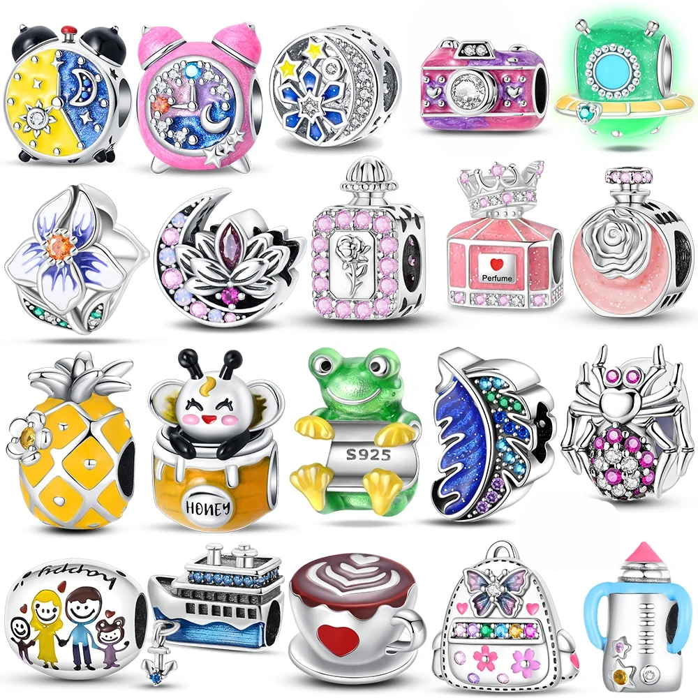 Pineapple Bee Frog Clock Flower Original Charms Silver Plated Beads Fit Bracelets Bag Keychain Charms DIY Women Gift Accessory
