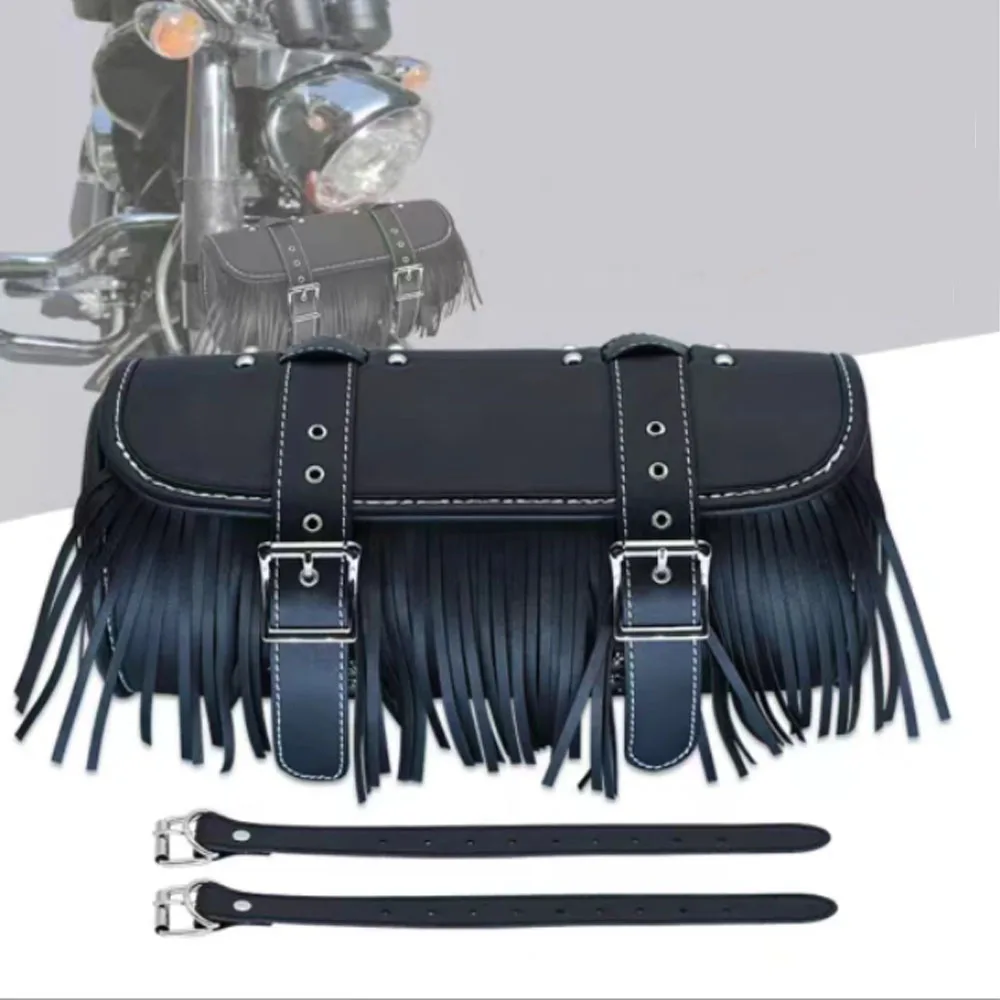 Black Retro Tassel 7L Motorcycle Headband bag Side Waterproof Luggage Bag Tail bag Universal Tote Bag For Touring Outdoor