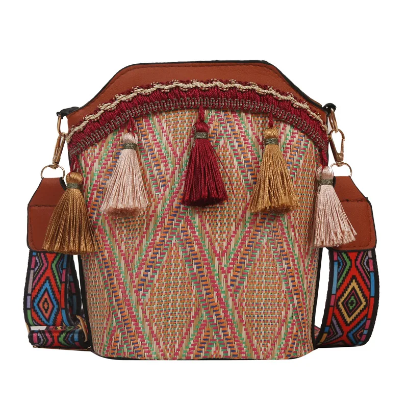 

National Style Fake Wind Su Bucket Bag New Shoulder Bag Crossbody Bag Fashion and Simple Travel Women's Bag
