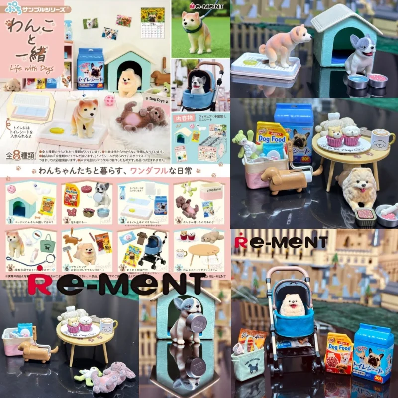 RE-MENT Mini chien de compagnie vie quotidienne boîte aveugle jouet interactif scène oeuf nourriture jouer avec petits chiens soins pour animaux de compagnie Simulation poupées