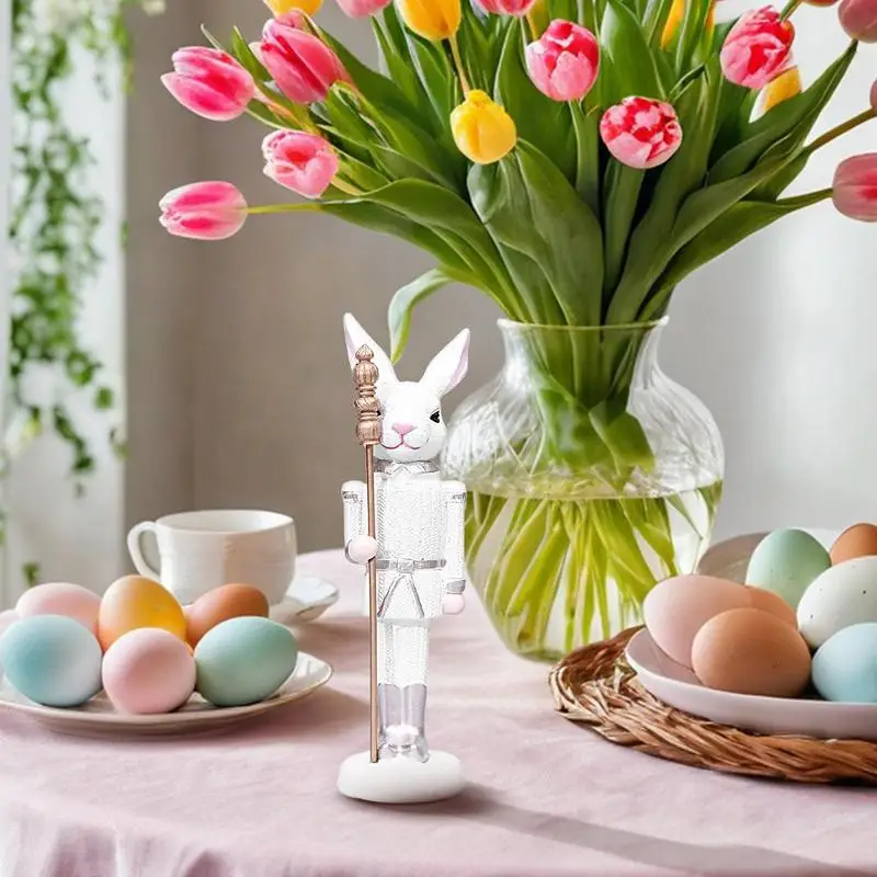Easter Bunny Figurine Desktop Easter Bunny Statue With Scepter Resin Rabbit Animal Sculpture Spring Creative Tabletop Ornaments