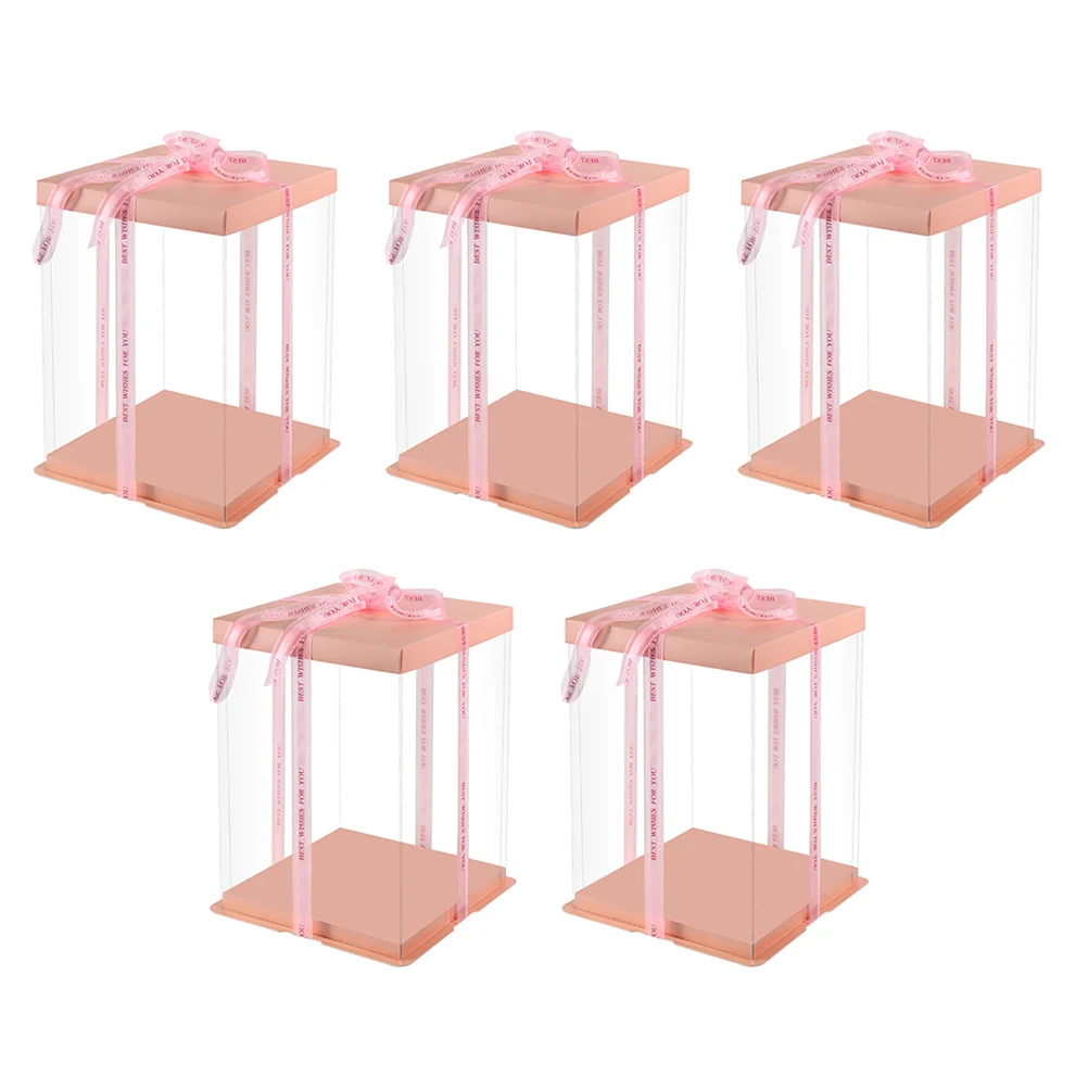

5 Pcs Cake Box Food Grade White Card PET Safe Transparent Baking Container Storage Decor Packaging Boxes Kitchen Bar