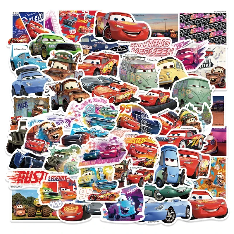 

50pcs Cars Decals Lightning McQueen Disney Anime Figure Waterproof Stickers Luggage Laptop Phone Case Guitar DIY Graffiti Paster