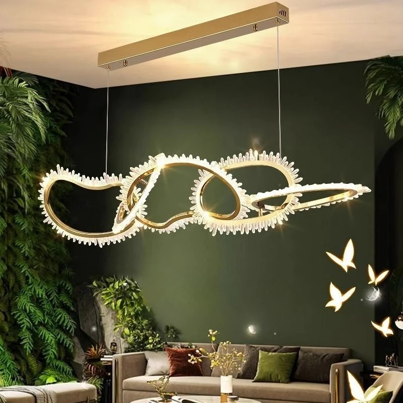 

Modern New Restaurant Pendant Light Luxury Designer Combination Simple Long Table Dining Room Rectangular Crystal