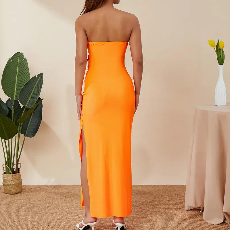 Robe longue de soirée pour femmes, torsadée, sans bretelles, devant, pour documents, sexy, club, streetwear