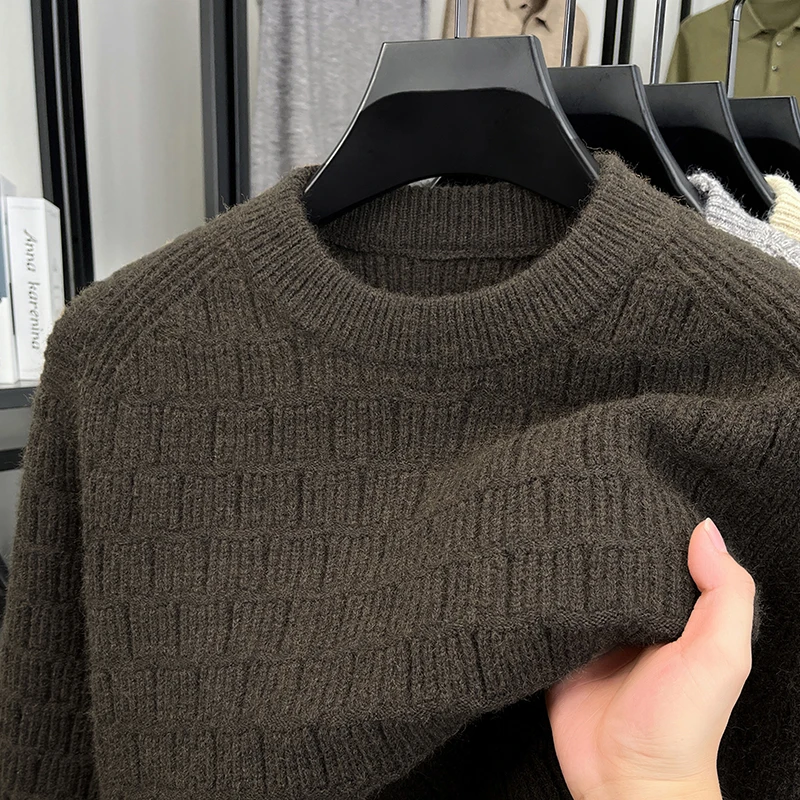 Men's Bestseller Autumn Winter Sweater Pullover Simple Thick Warm Knitted Shirt Loose Round Collar Base Layer Shirt Men Clothing