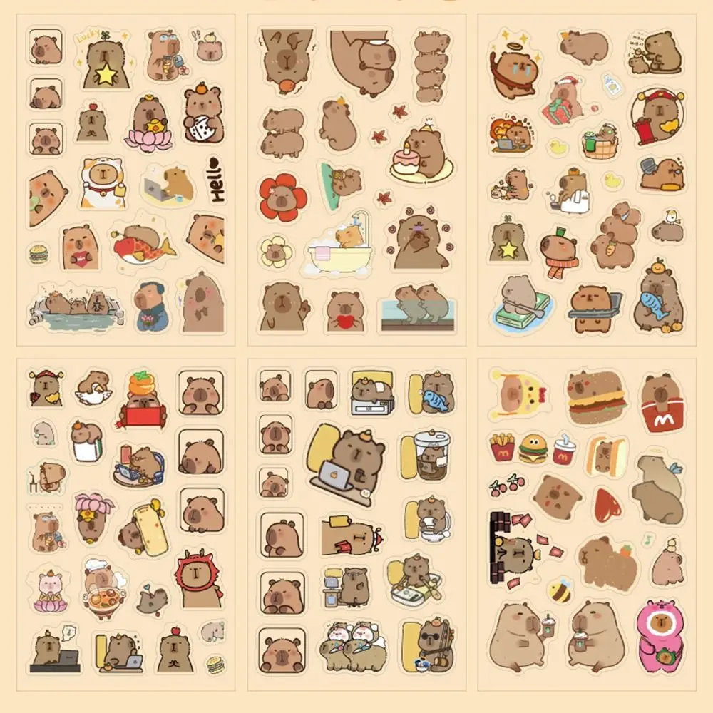 

6 Pcs/Bag Cute Capybara Hand Ledger Stickers Cartoon Animal Creative Scrapbooking DIY Material Waterproof Aesthetic