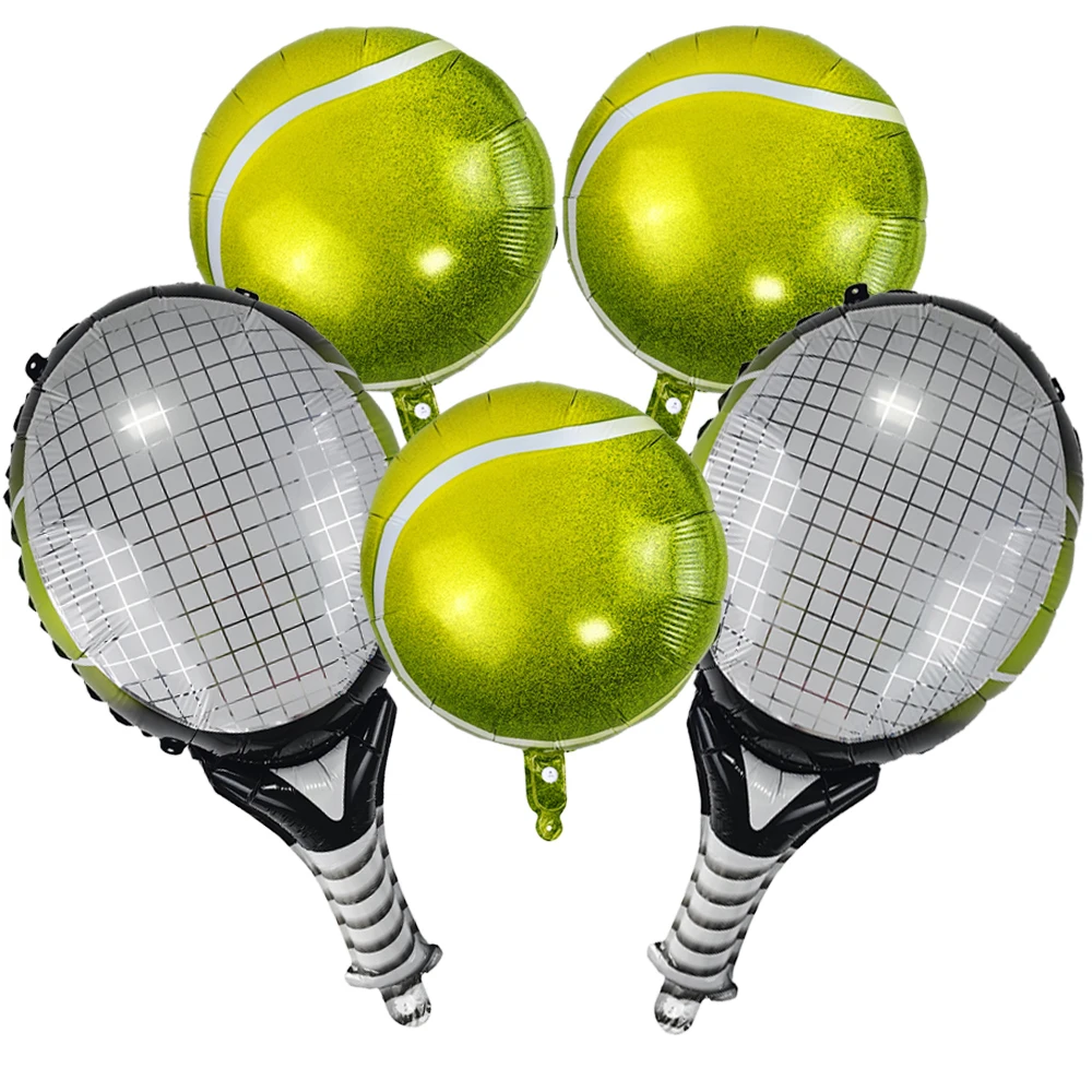 Suministros de globos para fiesta de tenis, globos Mylar con forma de raqueta de tenis para deportes, decoración de fiesta de cumpleaños con tema de tenis, 5 uds.